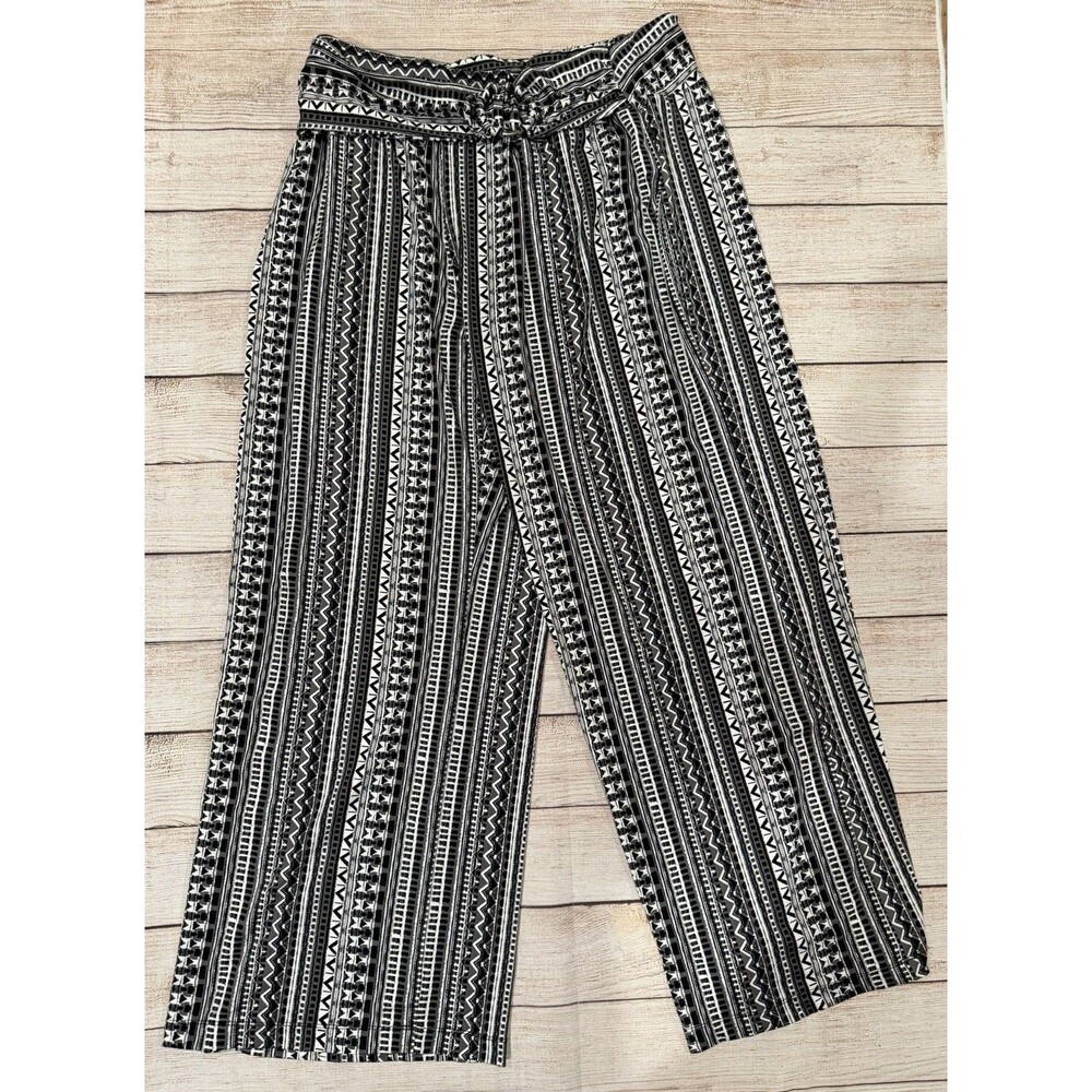 Robert Louis black and white geometric patterned wide-leg palazzo pants XL